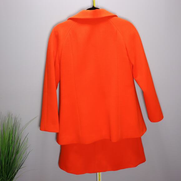 Vintage Neiman Marcus Wool Dress & Coat Set Orange Mod XS–S - Picture 2 of 8